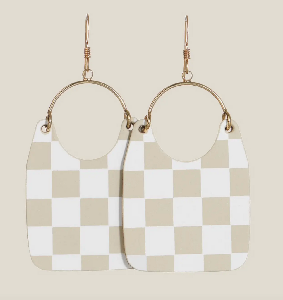 Nickel and Suede Ecru Check Earrings-Earrings-nickel and Suede-The Silo Boutique, Women's Fashion Boutique Located in Warren and Grand Forks North Dakota